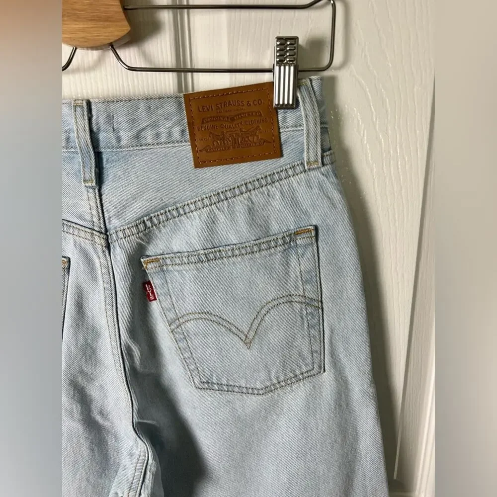 Levi’s Ribcage High Rise Distressed Straight Ankle Blue Jeans Ojai Shore 27